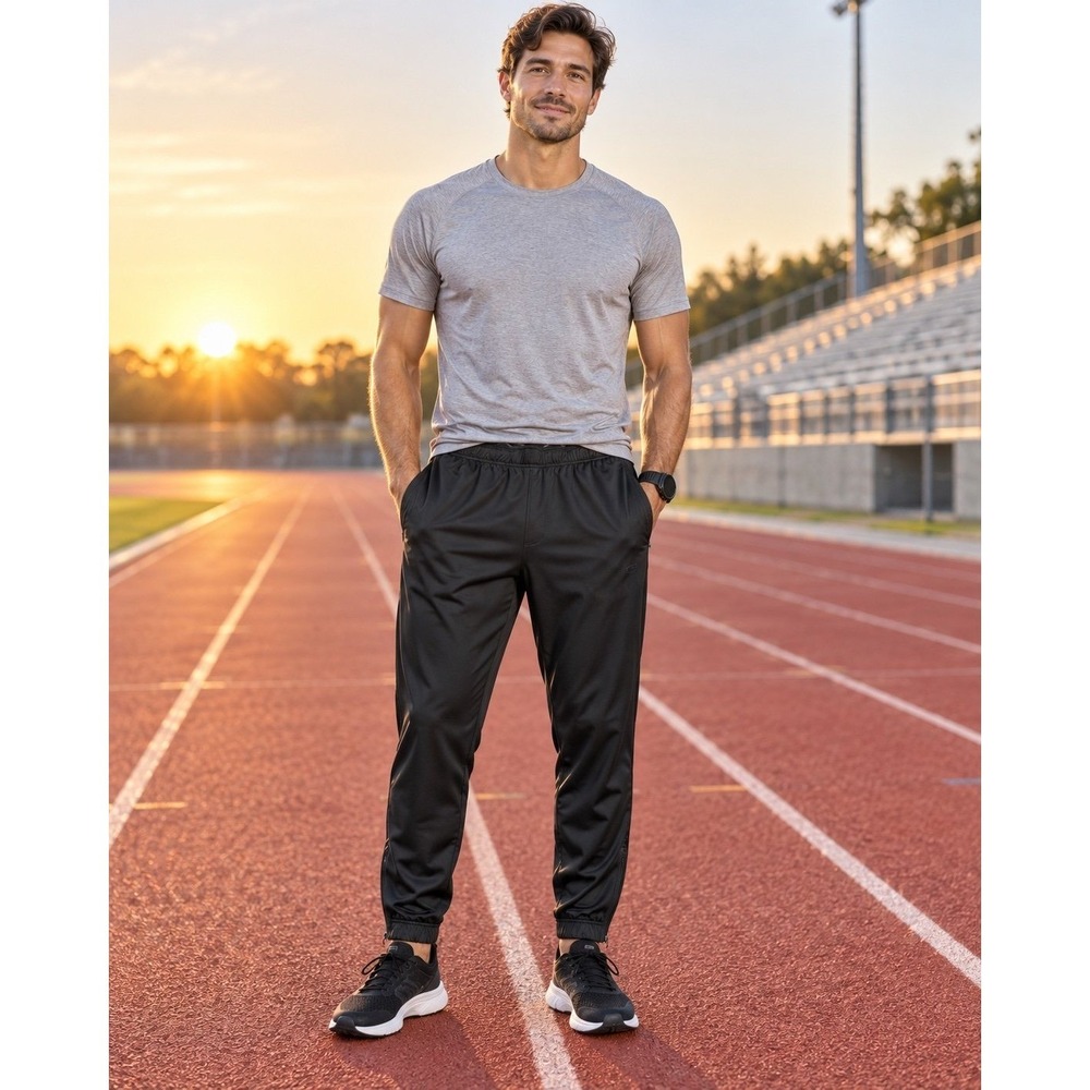Champion Duo Dry Black Track Pants Ankle Zip Drawstring Men's Large
